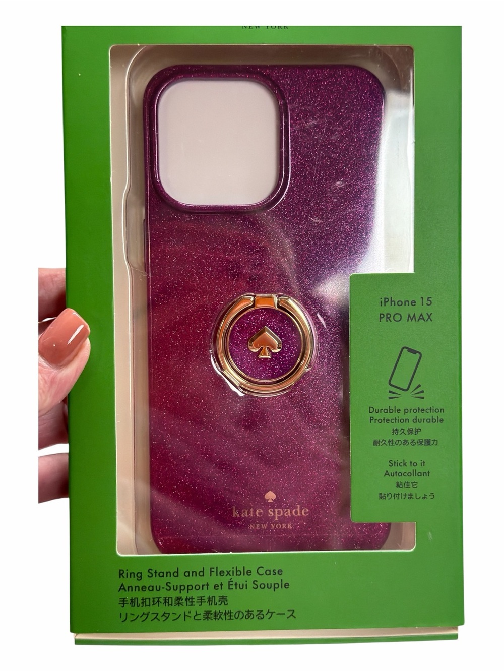kate spade Purple Glitter iPhone 15 Pro Max Ring Phone Case NWT